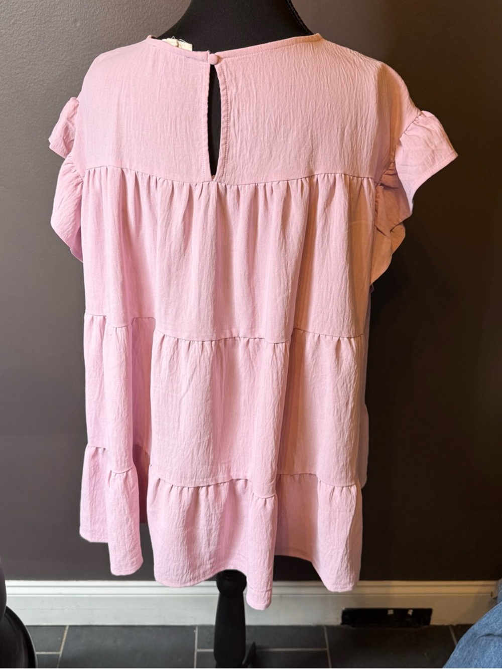 Pink Embroidered Flutter Sleeve Tiered Tunic - Picture 3 of 4